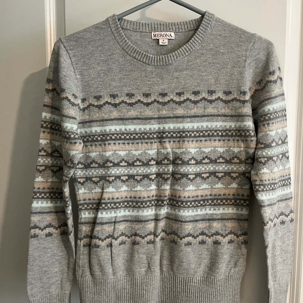 Merona Women's Gray Patterned Crewneck Sweater
